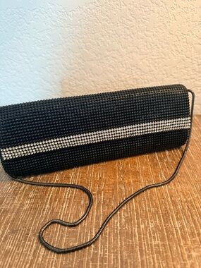Whiting and Davis Black mesh Rhinestone Evening Clutch